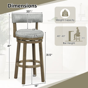 Swivel Bar Stools Set of 2 Linen Fabric Upholstered Barstools with Back-31.5 Inches view 4
