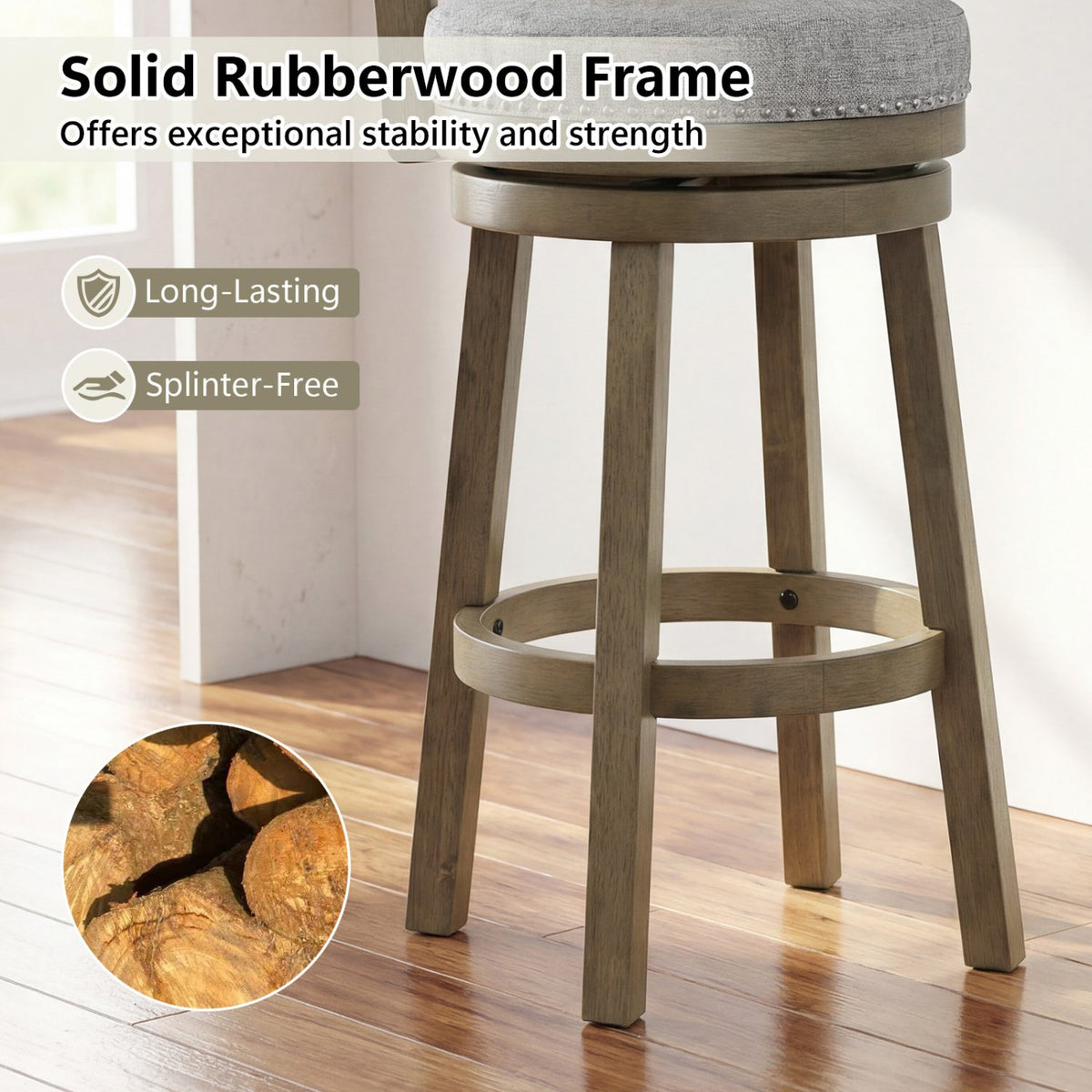 Swivel Bar Stools Set of 2 Linen Fabric Upholstered Barstools with Back-31.5 Inches view 7