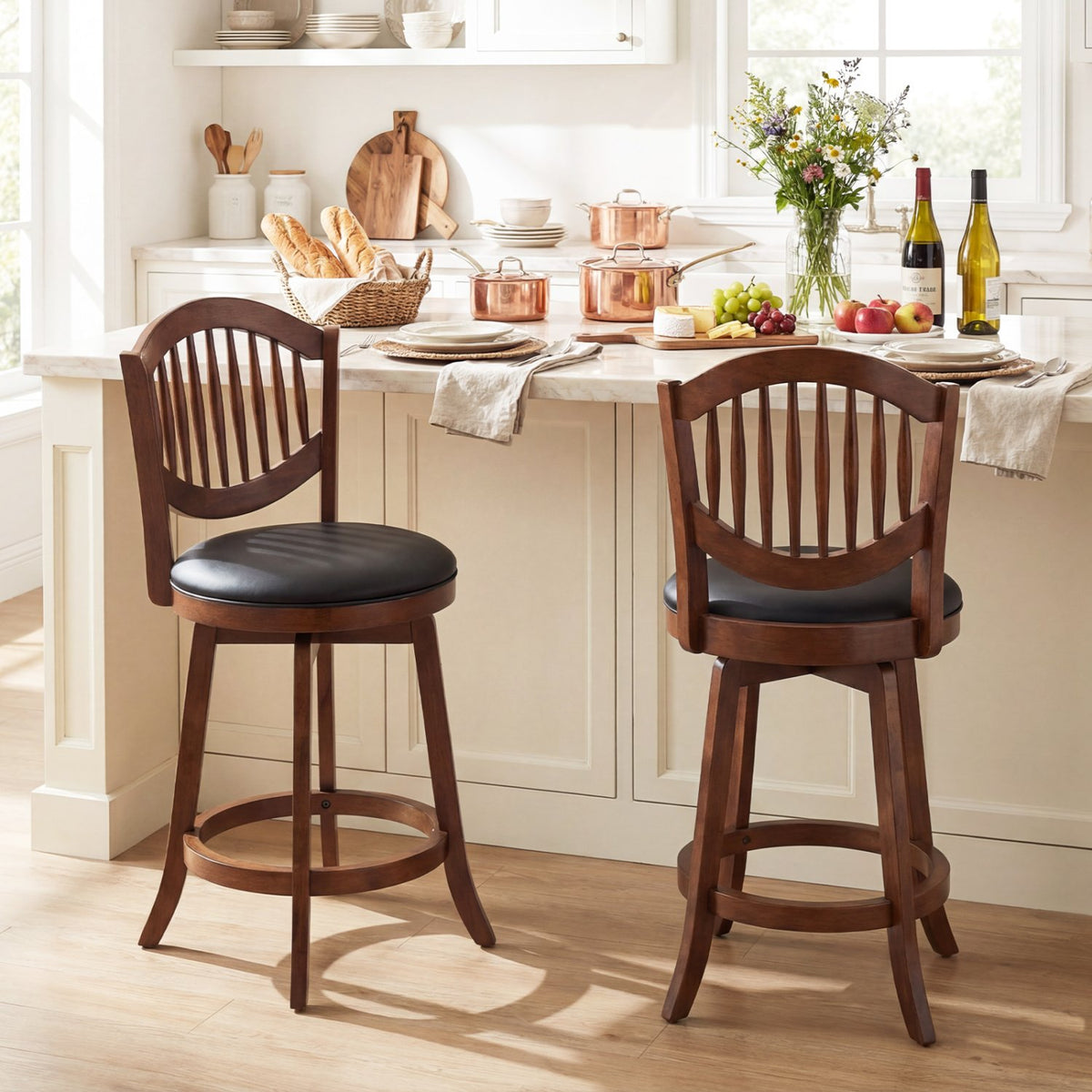 Swivel Bar Stools Set of 2 with Backrest and Wood Frame-25 Inches view 2