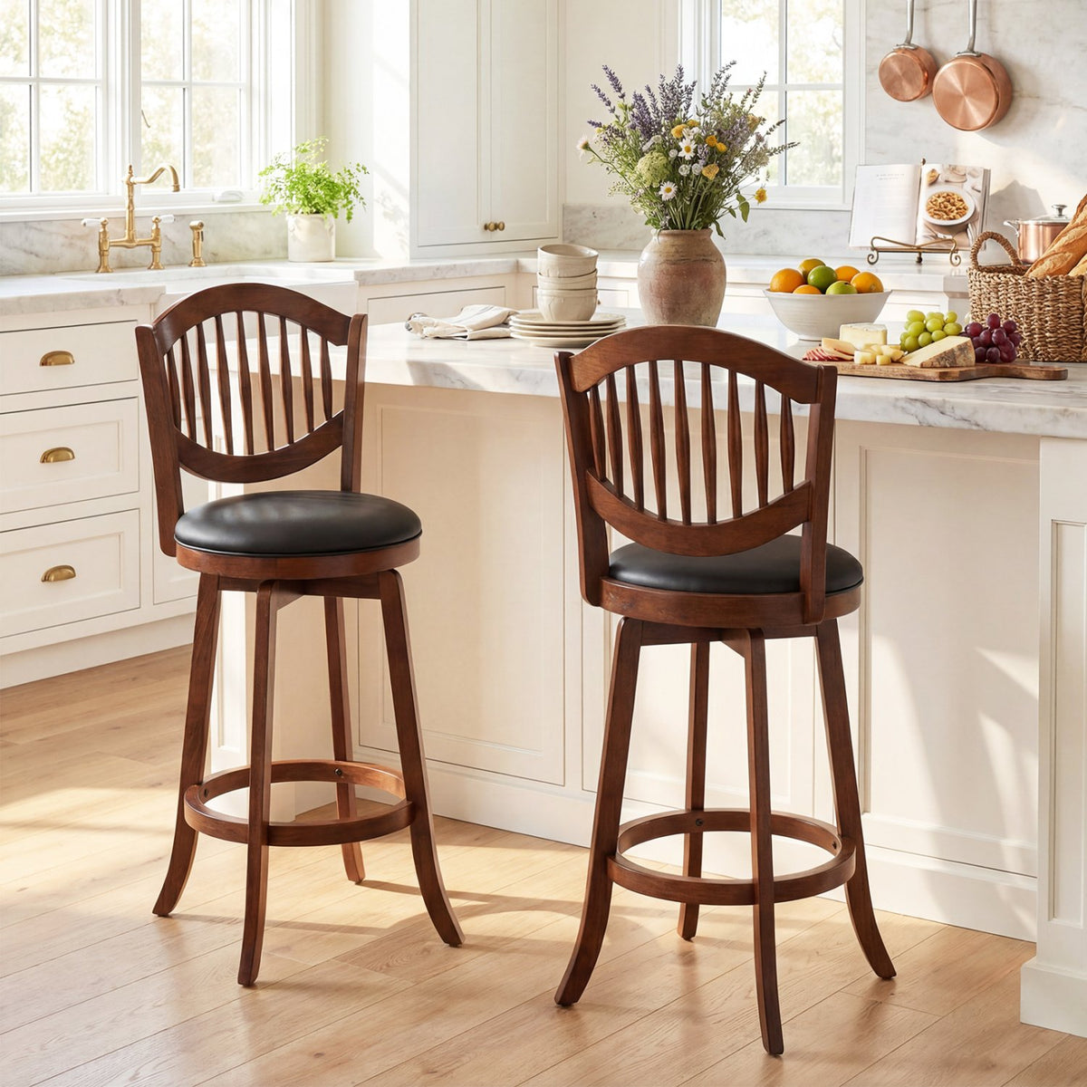 Swivel Bar Stools Set of 2 with Backrest and Wood Frame-30 Inches view 2