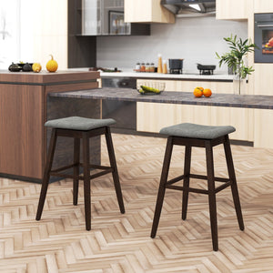 Swivel Bar Stools Set of 2 with Footrest and Rubber Wood Legs-Brown view 2