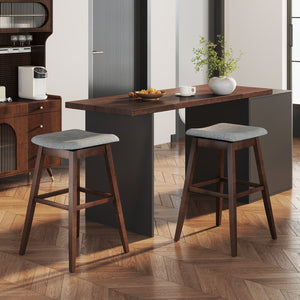 Swivel Bar Stools Set of 2 with Footrest and Rubber Wood Legs-Brown view 3
