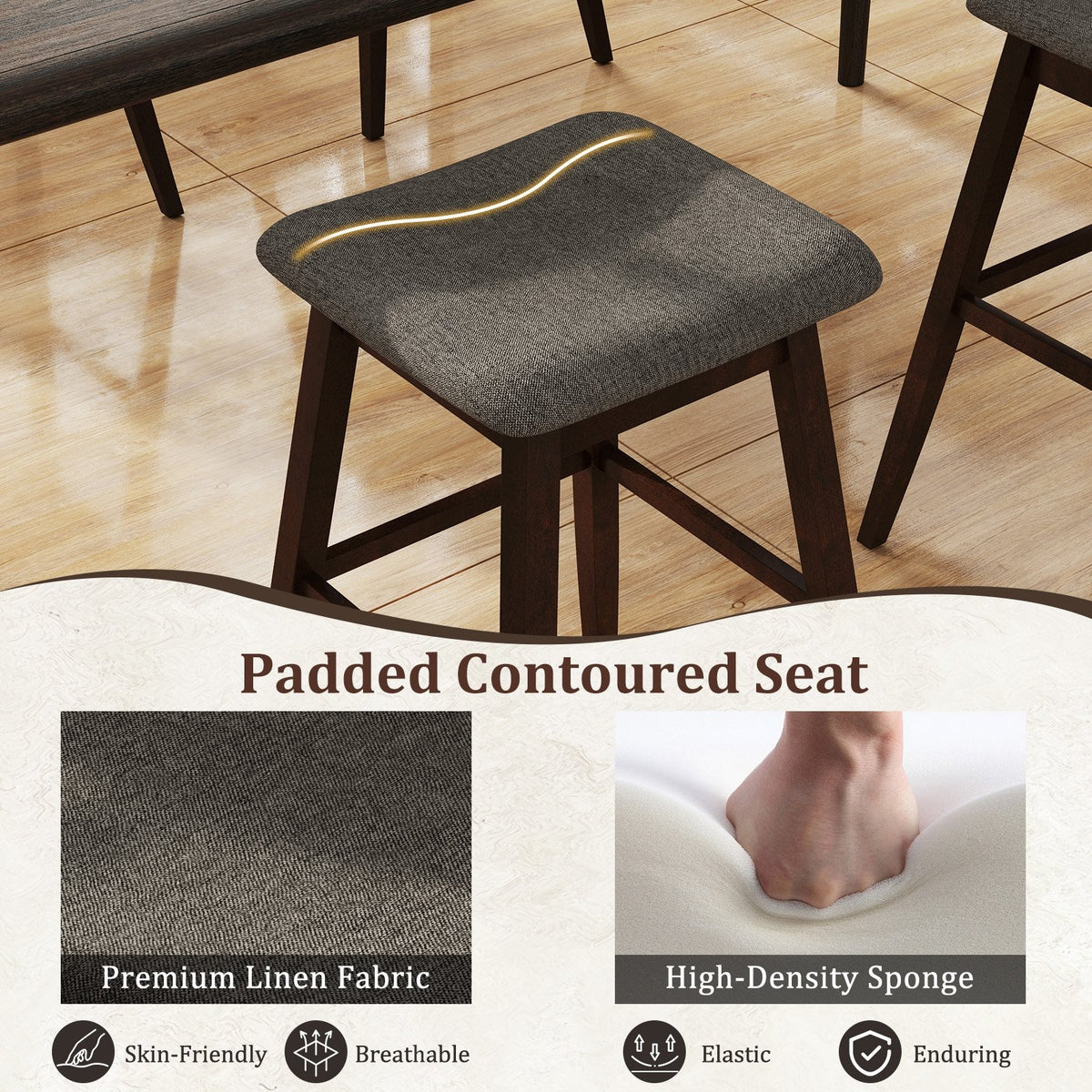 Swivel Bar Stools Set of 2 with Footrest and Rubber Wood Legs-Brown view 8