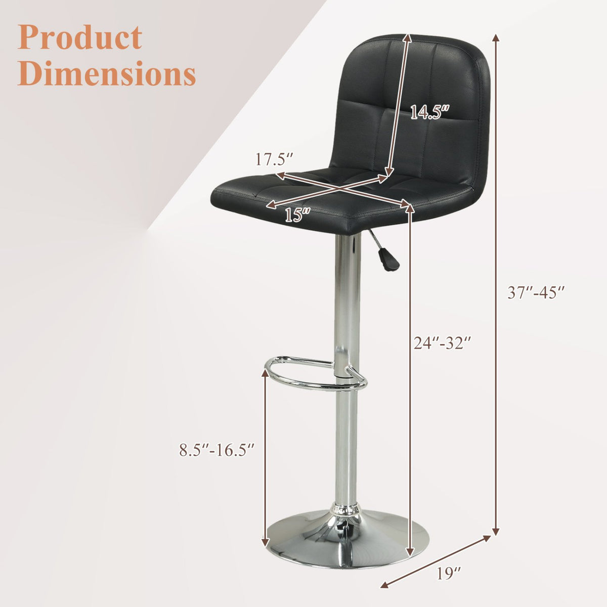 Swivel Bar Stools Set of 2 with Footrests and Metal Base-Black view 4