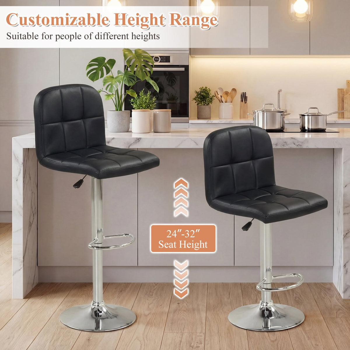 Swivel Bar Stools Set of 2 with Footrests and Metal Base-Black view 5