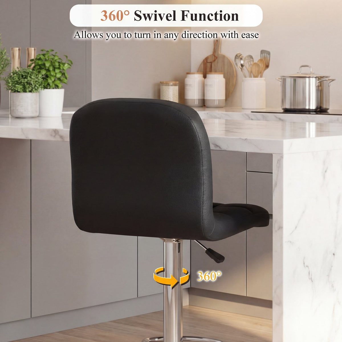 Swivel Bar Stools Set of 2 with Footrests and Metal Base-Black view 6