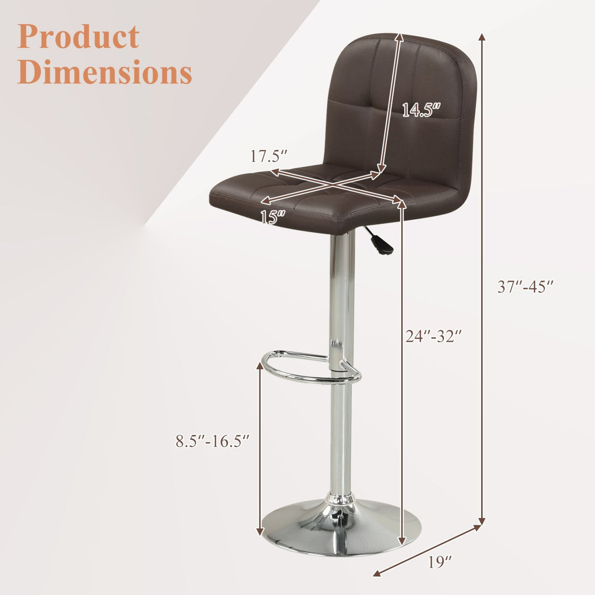 Swivel Bar Stools Set of 2 with Footrests and Metal Base-Brown view 4