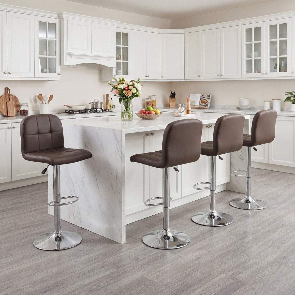 Swivel Bar Stools Set of 2 with Footrests and Metal Base-Brown view 5