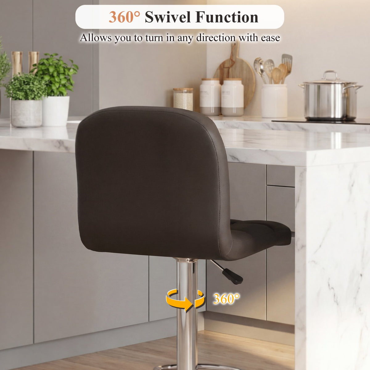 Swivel Bar Stools Set of 2 with Footrests and Metal Base-Brown view 6