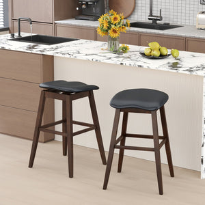 Swivel Bar Stools Set of 2 with Padded Contoured Seat and Footrest-Black & Brown view 2