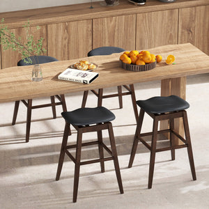 Swivel Bar Stools Set of 2 with Padded Contoured Seat and Footrest-Black & Brown view 3