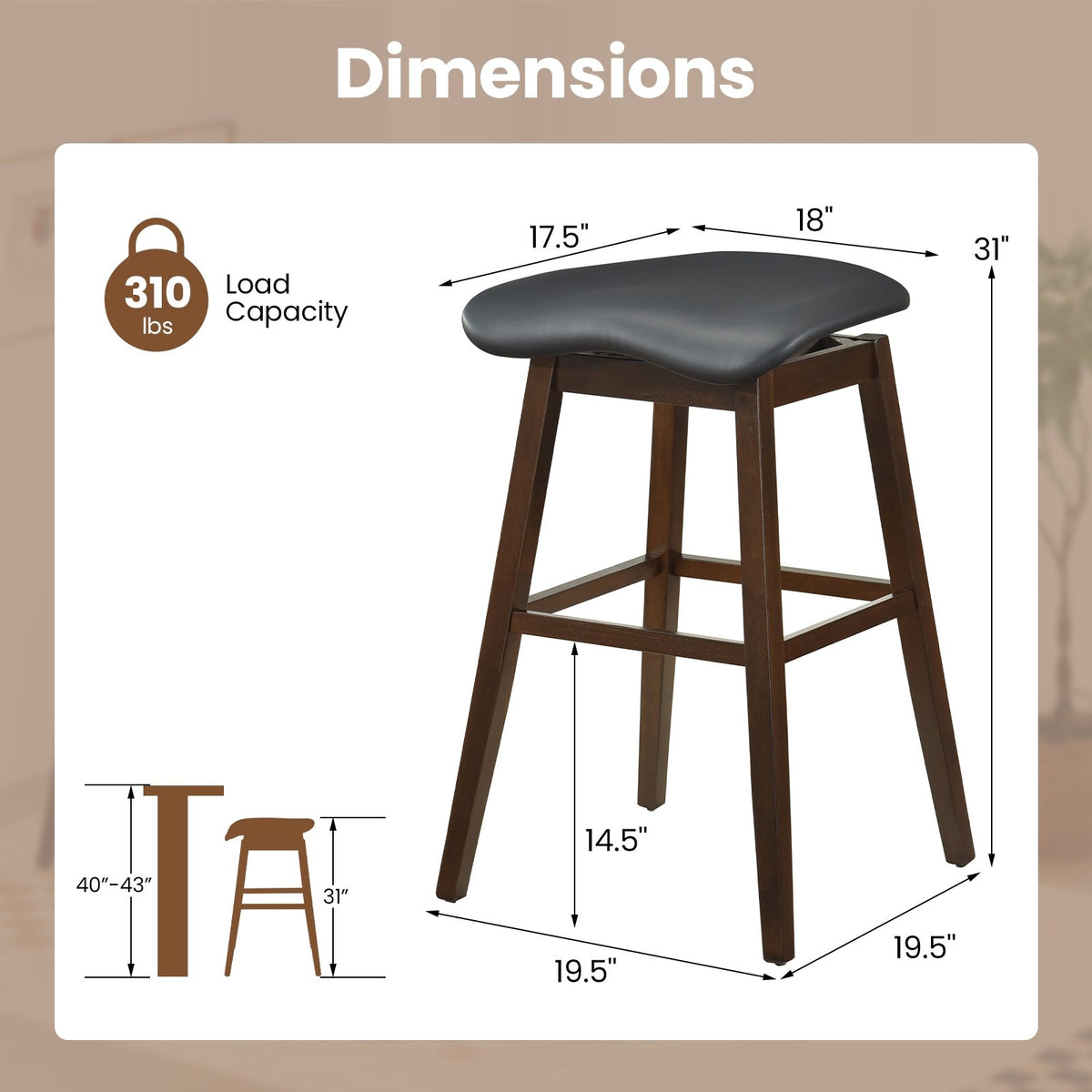 Swivel Bar Stools Set of 2 with Padded Contoured Seat and Footrest-Black & Brown view 4