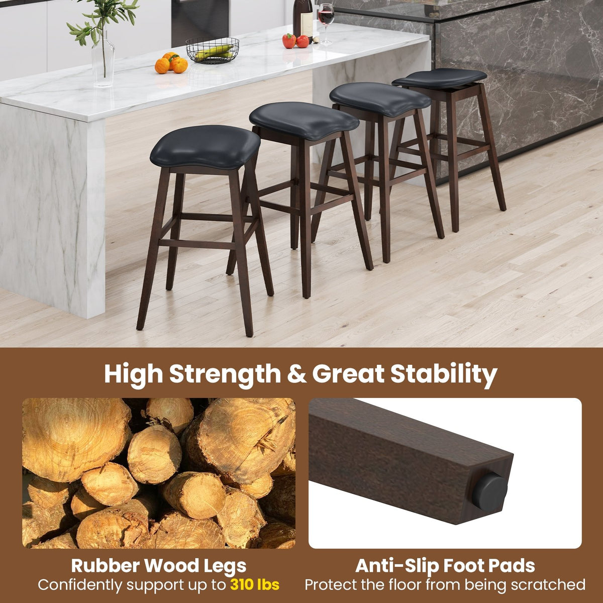 Swivel Bar Stools Set of 2 with Padded Contoured Seat and Footrest-Black & Brown view 7