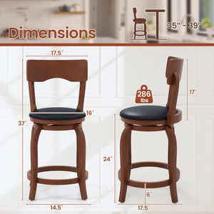 Swivel Bar Stools Set of 2 with Rubber Wood Frame and Upholstered Seat-24 Inch view 4