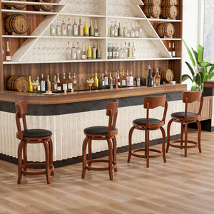Swivel Bar Stools Set of 2 with Rubber Wood Frame and Upholstered Seat-24 Inch view 5