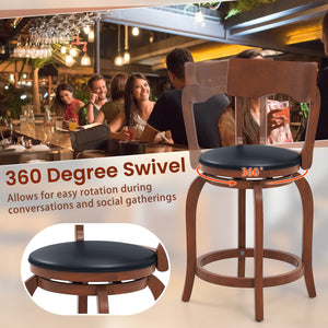 Swivel Bar Stools Set of 2 with Rubber Wood Frame and Upholstered Seat-24 Inch view 6