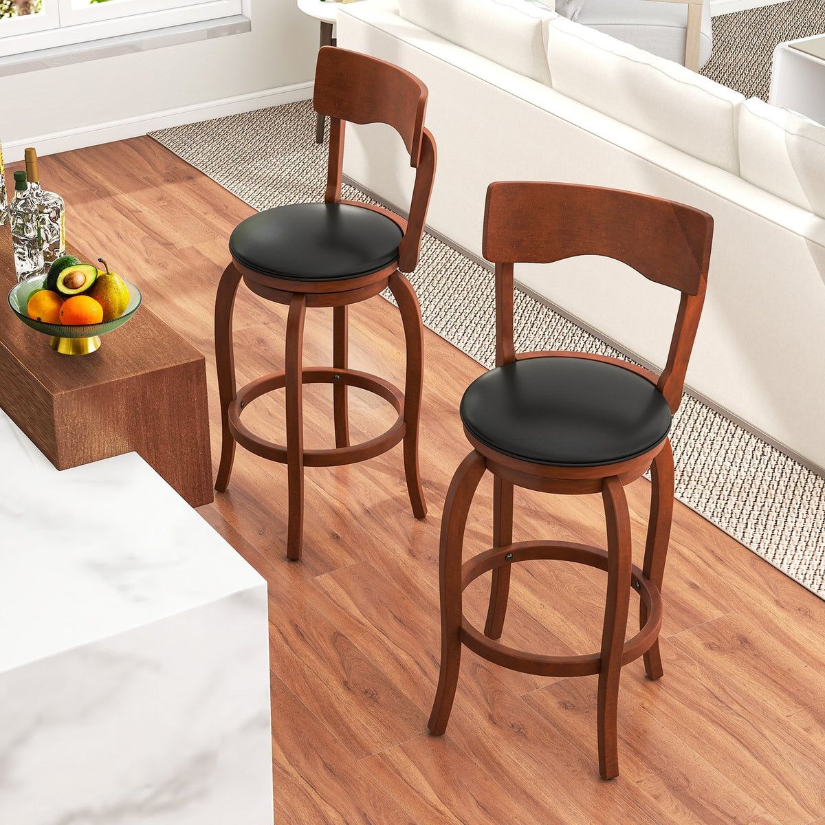 Swivel Bar Stools Set of 2 with Rubber Wood Frame and Upholstered Seat-29 Inch view 2