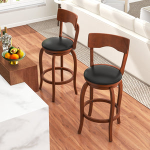 Swivel Bar Stools Set of 2 with Rubber Wood Frame and Upholstered Seat-29 Inch view 2