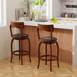 Swivel Bar Stools Set of 2 with Rubber Wood Frame and Upholstered Seat-29 Inch view 3