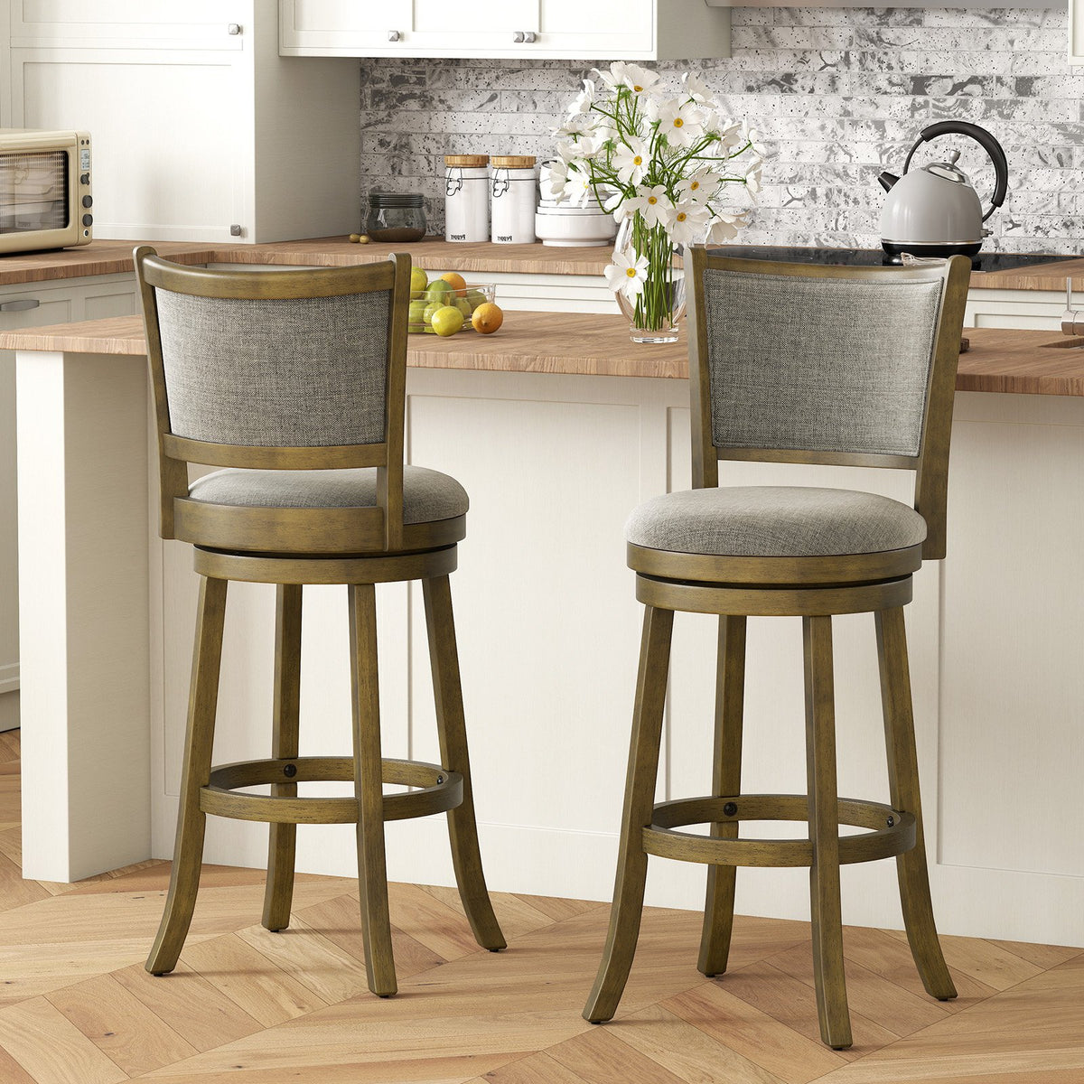Swivel Bar Stools Set of 2 with Soft-padded Back and Seat-L view 2
