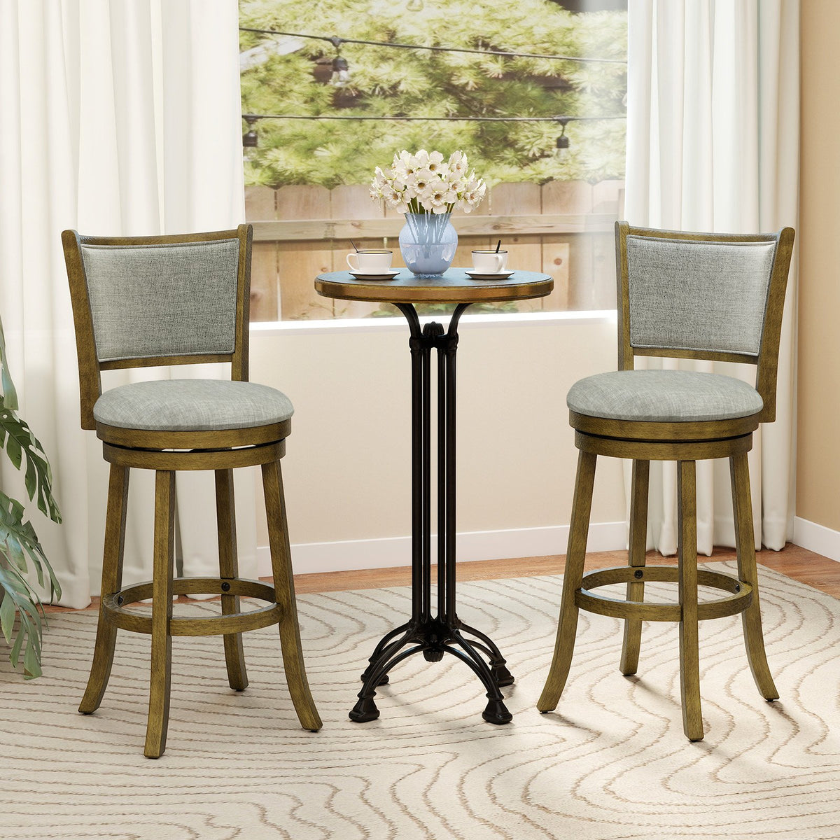 Swivel Bar Stools Set of 2 with Soft-padded Back and Seat-L view 3