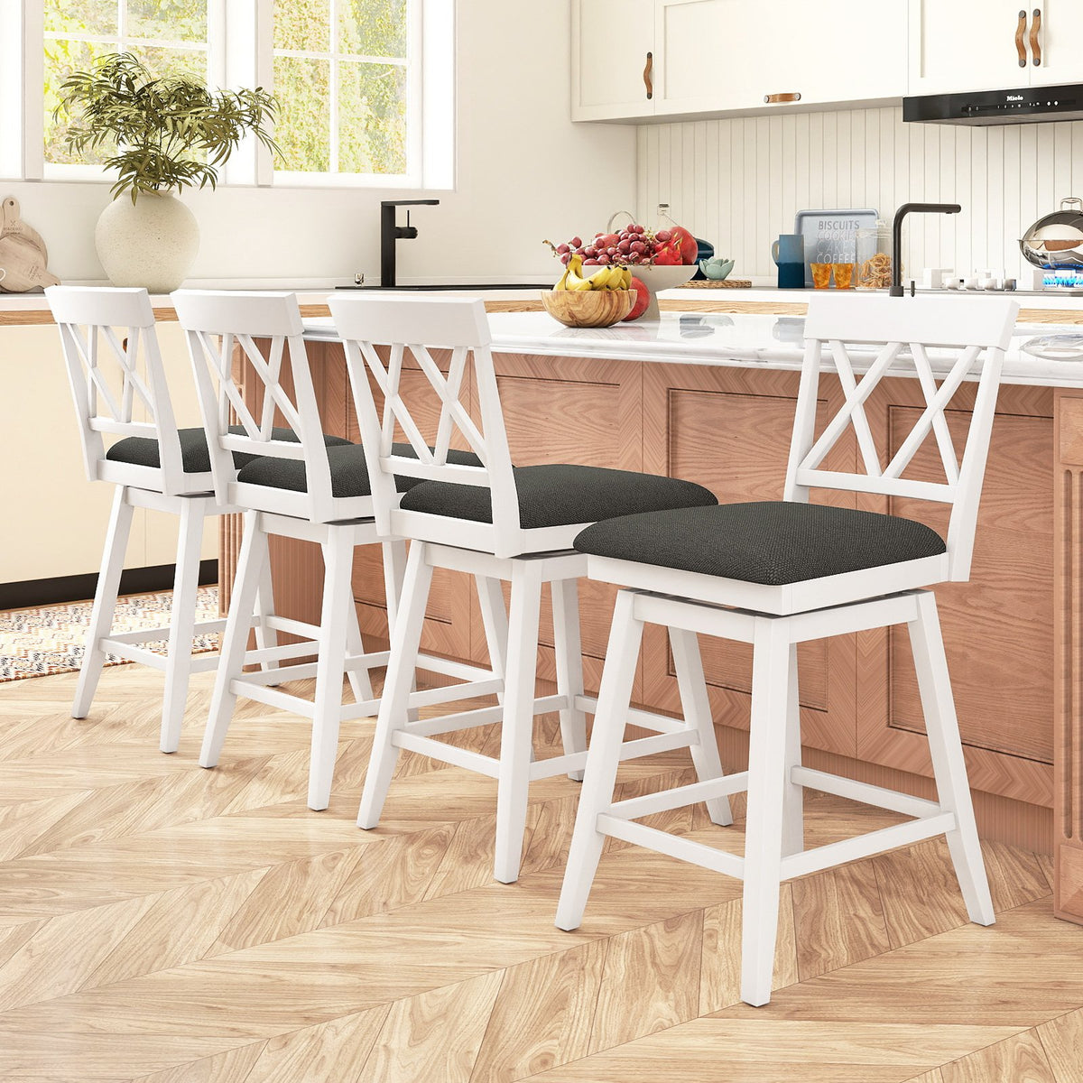 Swivel Bar Stools Set of 4 Counter Height Barstools with Backrest Upholstered Seat Cushion-24 inches view 2