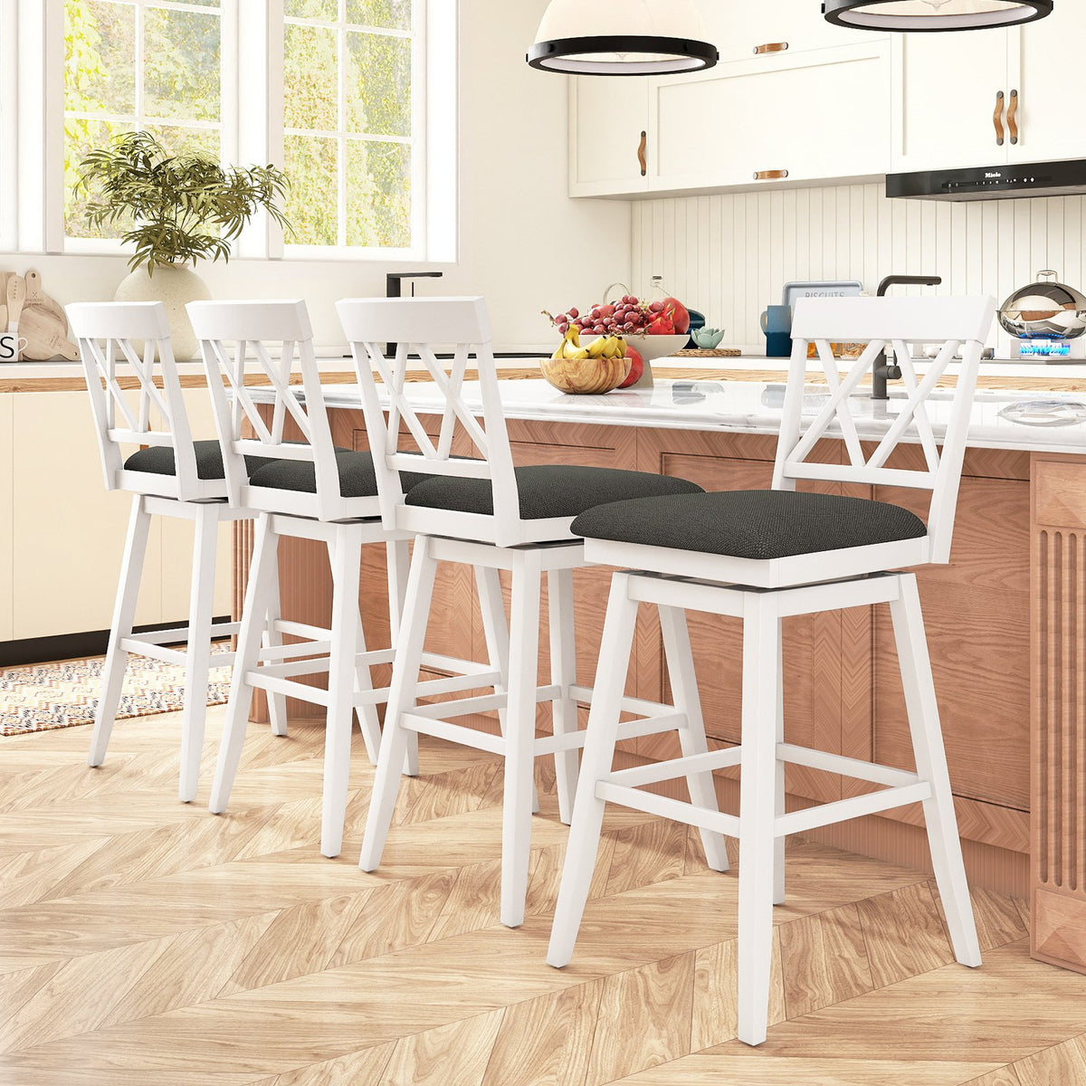 Swivel Bar Stools Set of 4 Counter Height Barstools with Backrest Upholstered Seat Cushion-29 Inches view 2