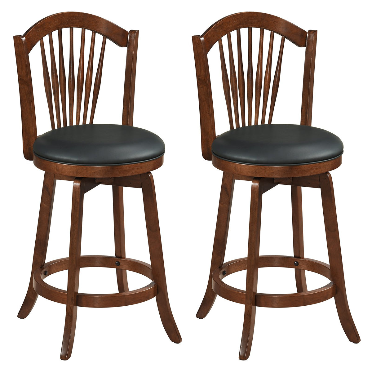 Swivel Bar Stools with Backrests and Wood Frame for Kitchen Island-24 Inch
