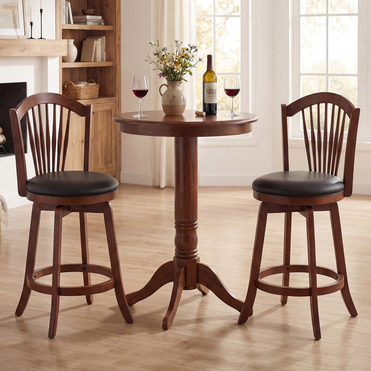 Swivel Bar Stools with Backrests and Wood Frame for Kitchen Island-24 Inch view 2