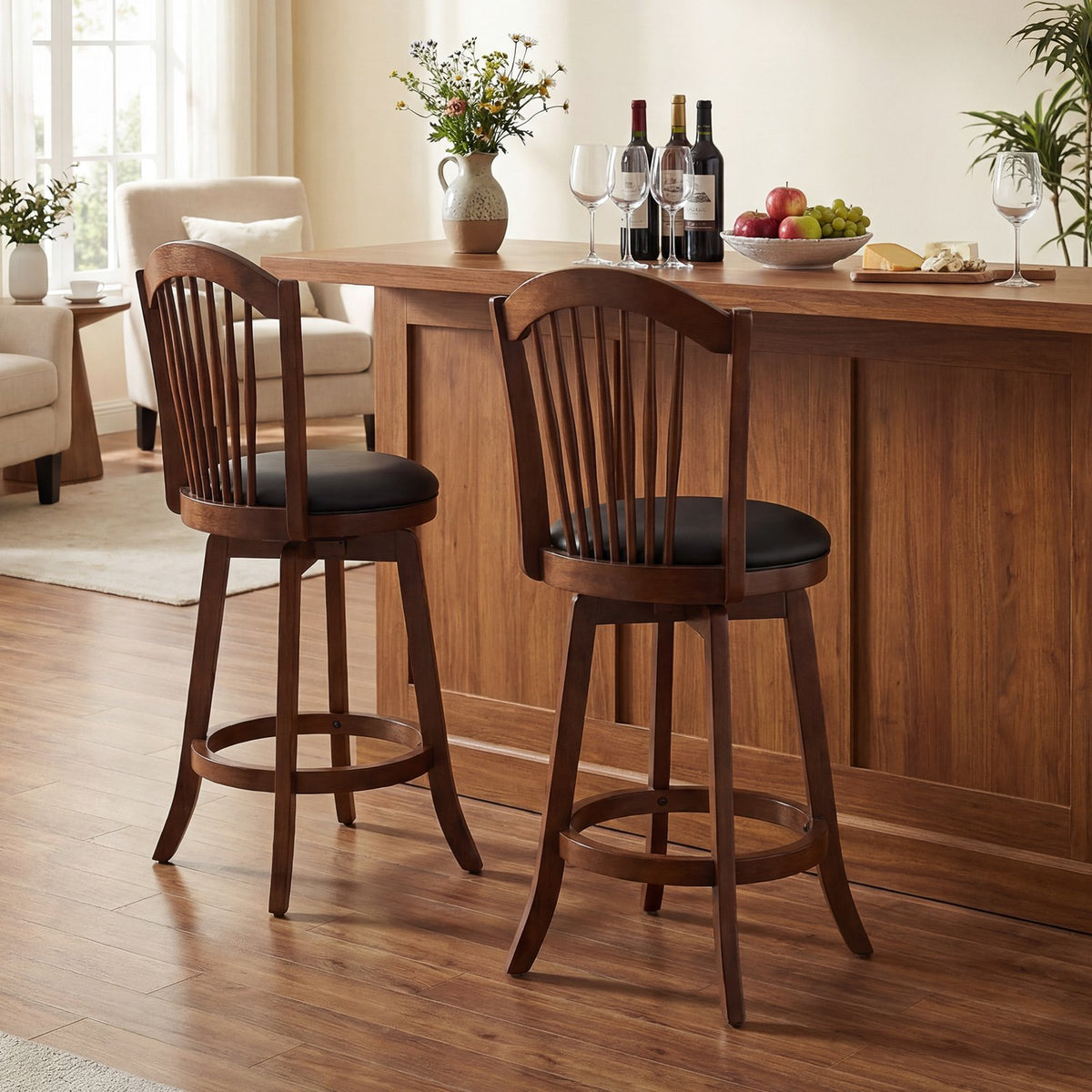 Swivel Bar Stools with Backrests and Wood Frame for Kitchen Island-24 Inch view 3