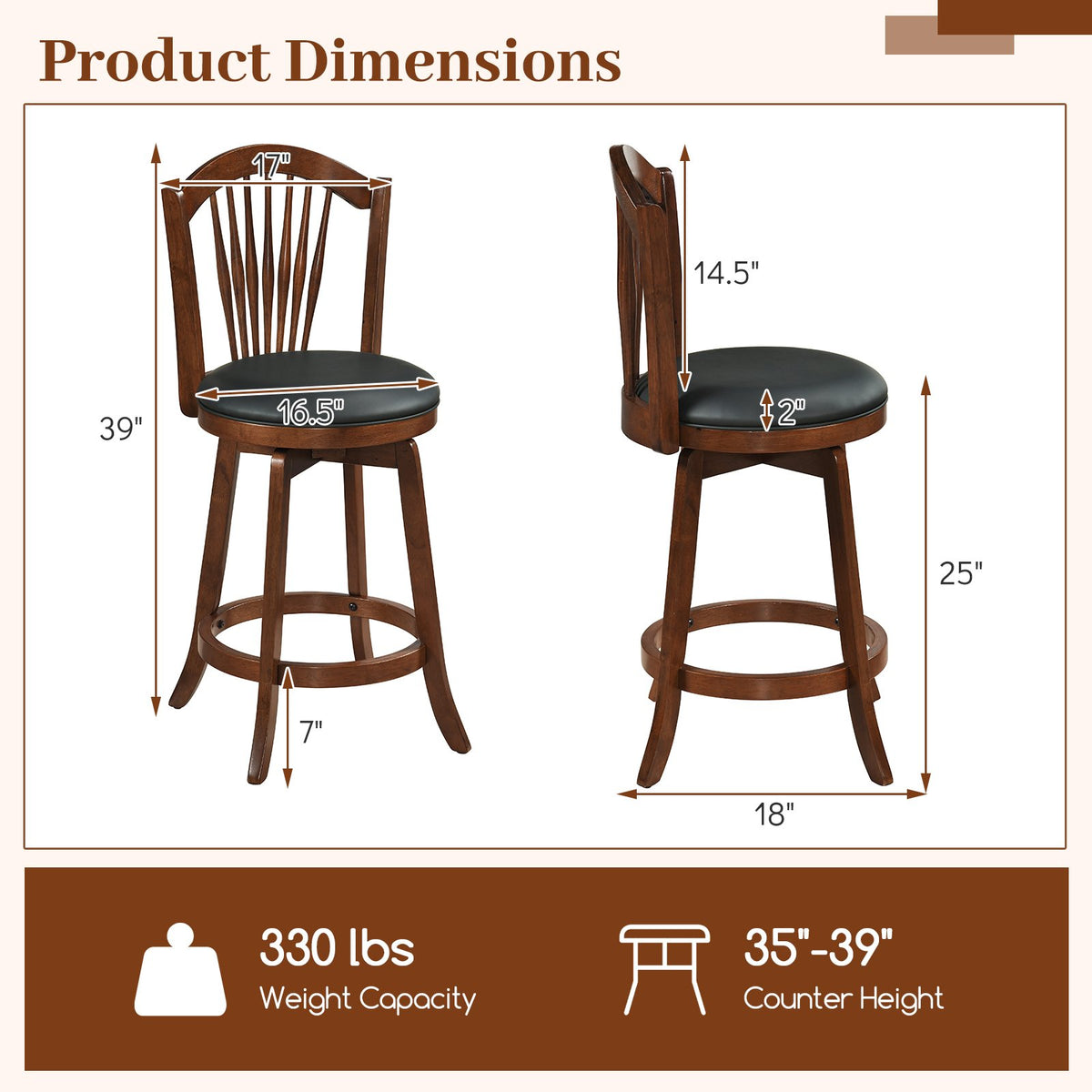 Swivel Bar Stools with Backrests and Wood Frame for Kitchen Island-24 Inch view 4