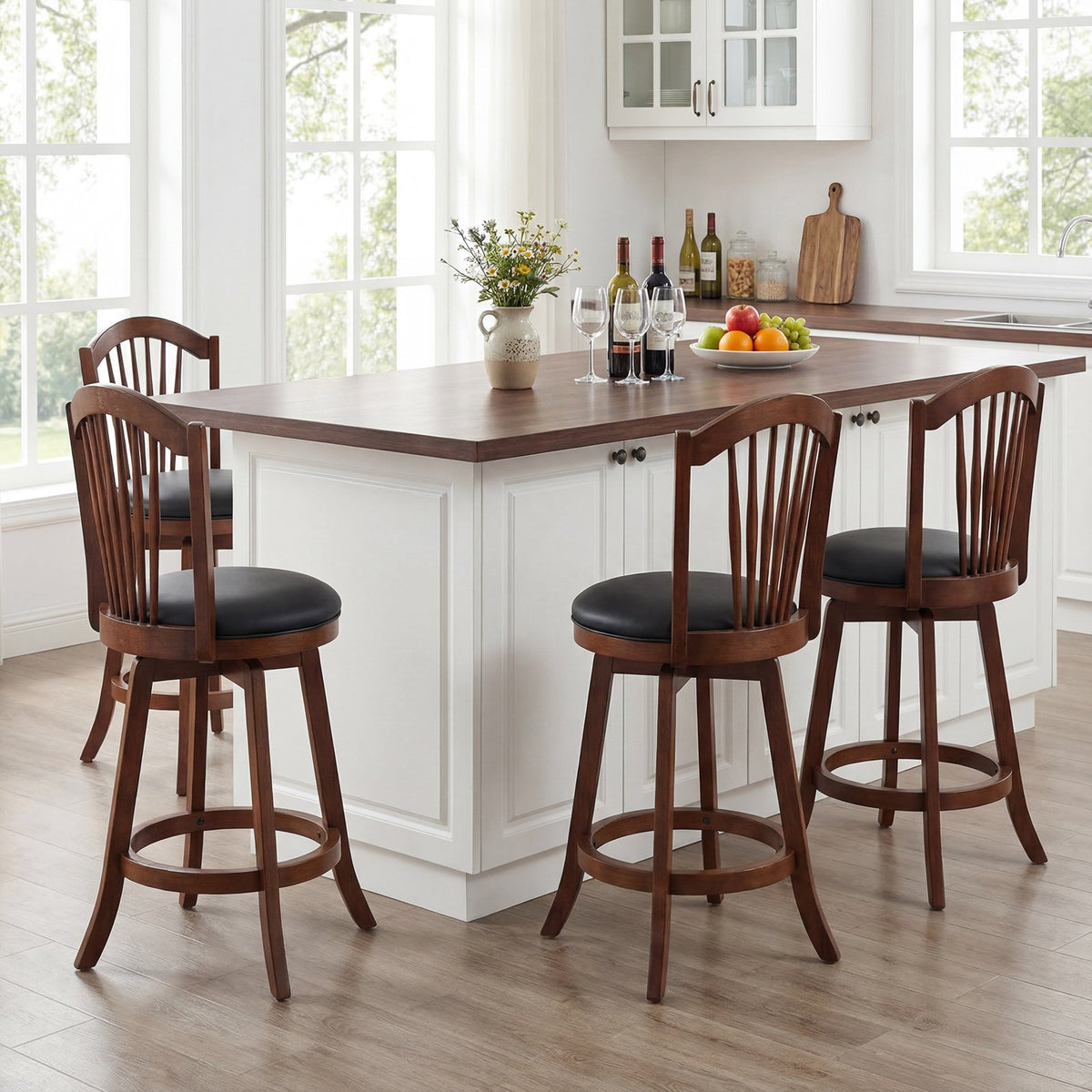 Swivel Bar Stools with Backrests and Wood Frame for Kitchen Island-24 Inch view 5