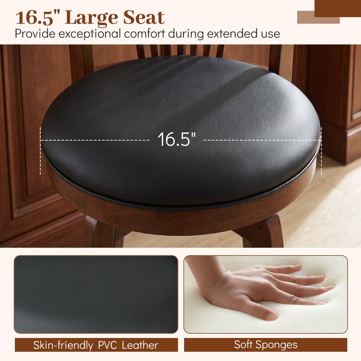 Swivel Bar Stools with Backrests and Wood Frame for Kitchen Island-24 Inch view 7