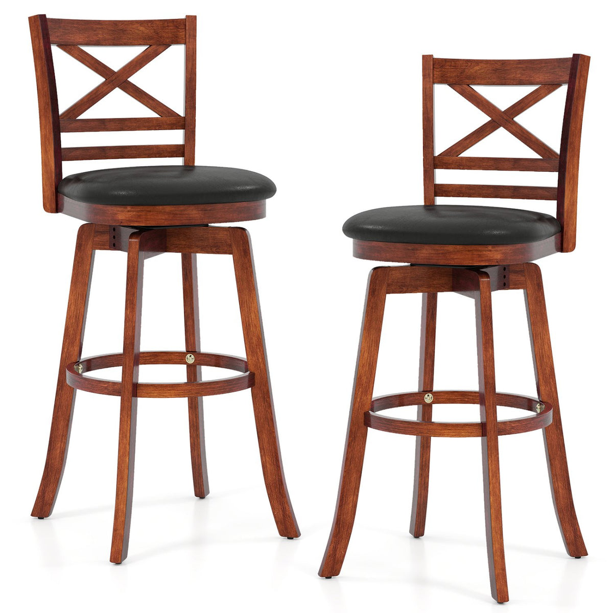 Swivel Barstools Set of 2 with Backrest and Footrest-29 Inches
