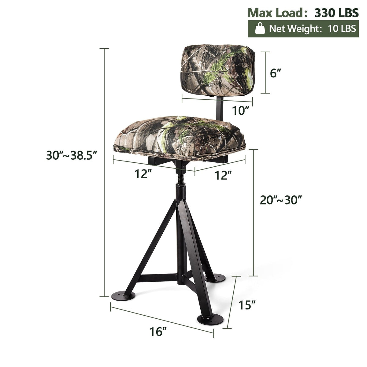 Swivel Hunting Chair Tripod Blind Stool with Detachable Backrest view 5