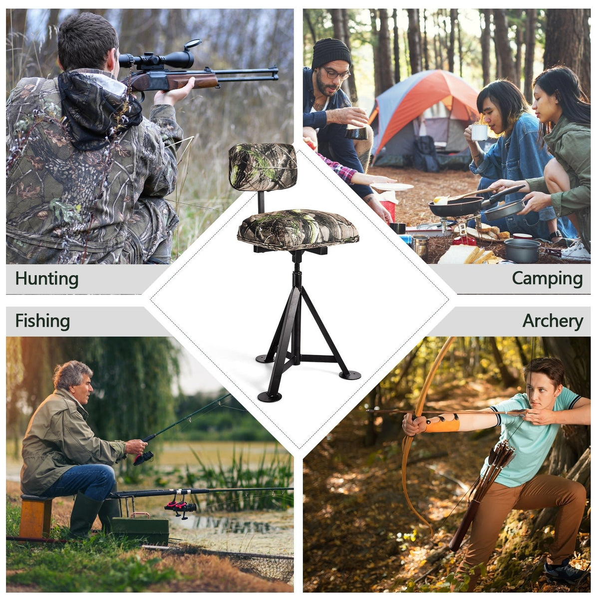 Swivel Hunting Chair Tripod Blind Stool with Detachable Backrest view 6