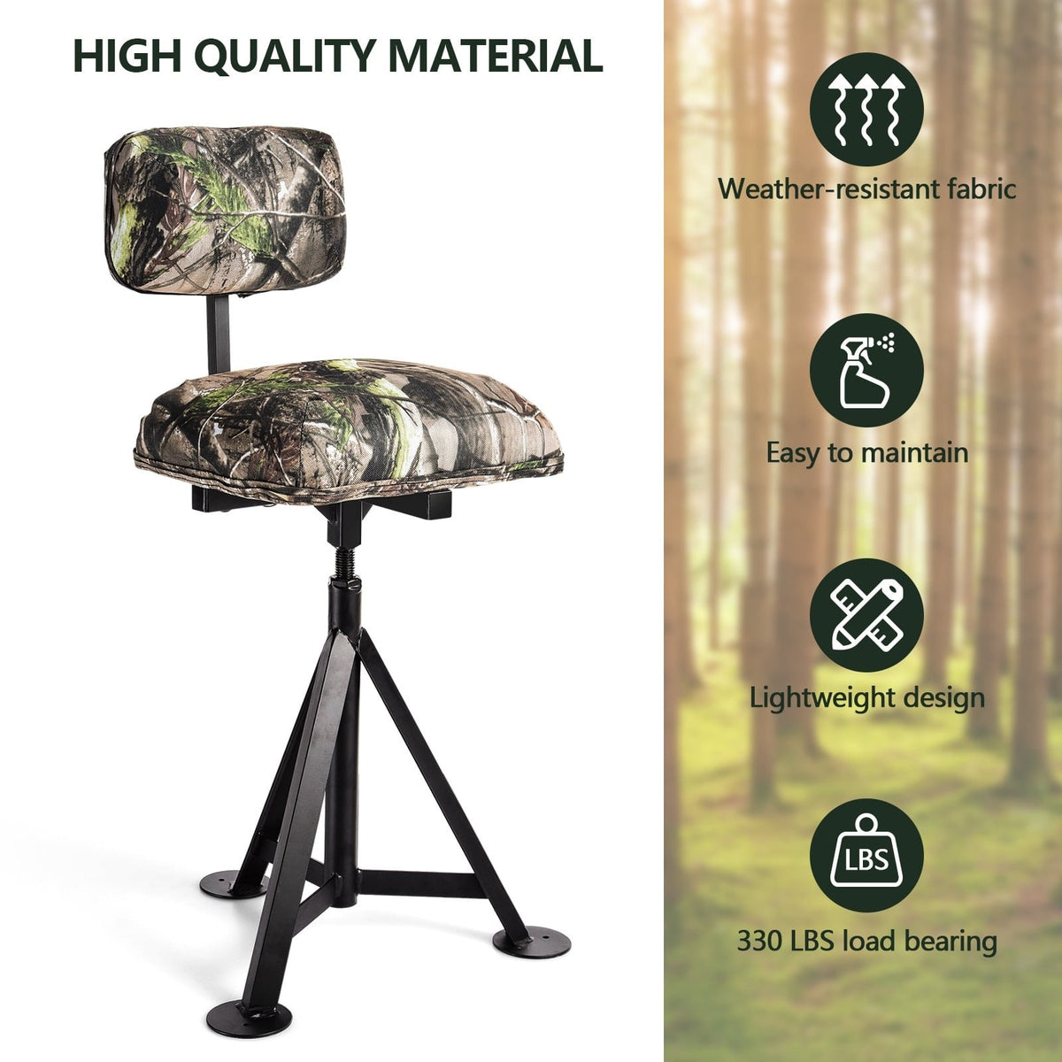 Swivel Hunting Chair Tripod Blind Stool with Detachable Backrest view 7