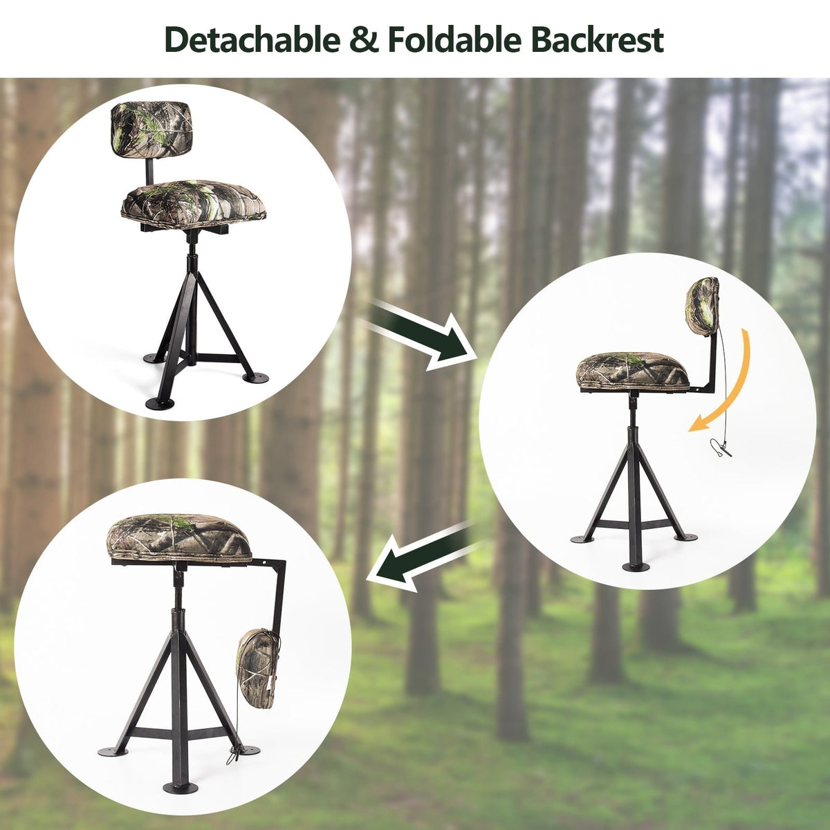 Swivel Hunting Chair Tripod Blind Stool with Detachable Backrest view 8