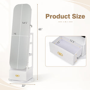 Swivel Jewelry Cabinet with Full-Length Mirror and LED Lights and Storage Shelves-White view 5