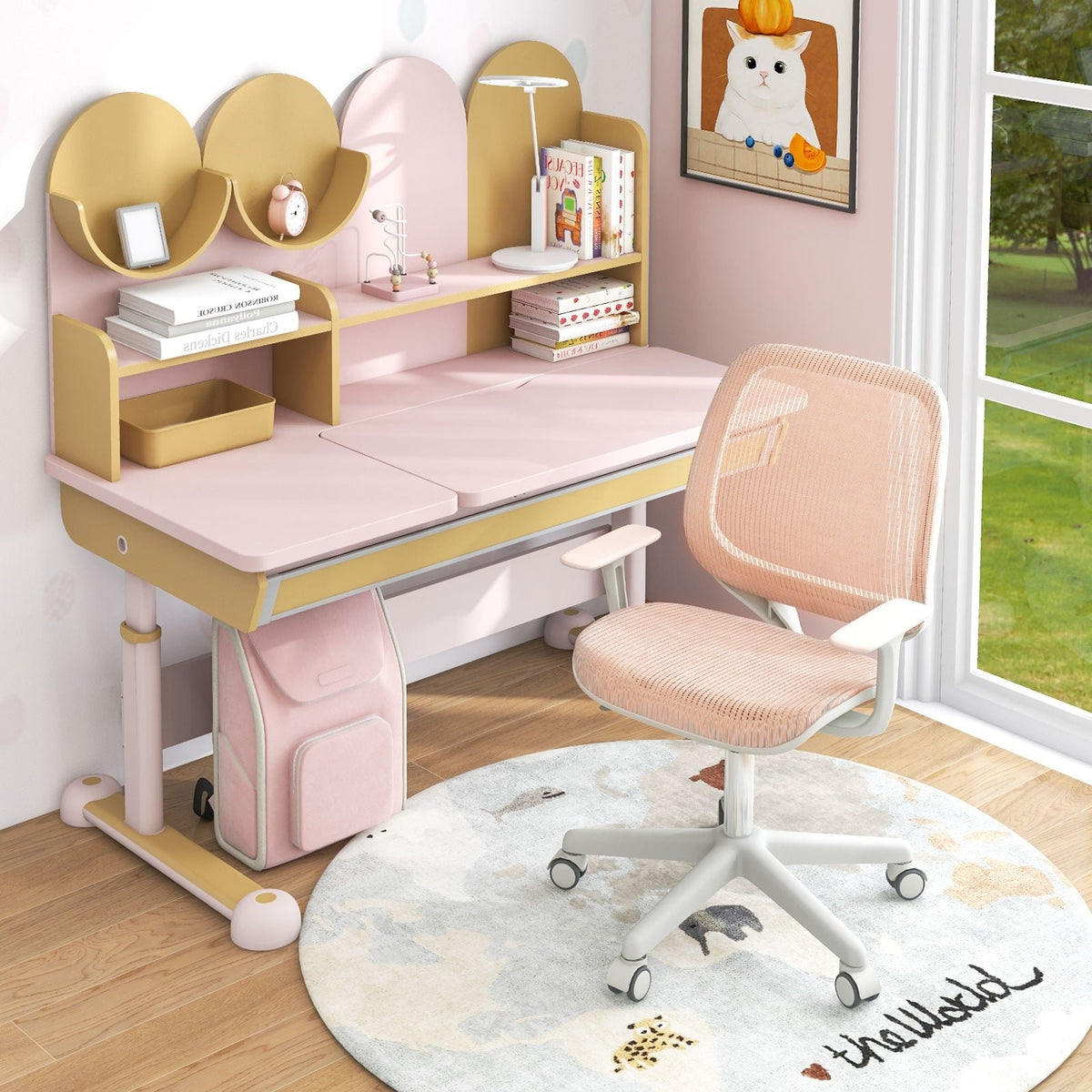 Swivel Mesh Children Computer Chair with Adjustable Height-Pink view 2
