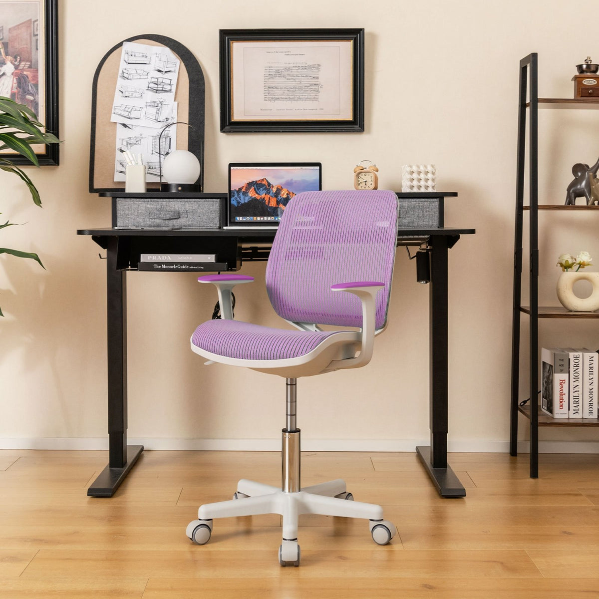 Swivel Mesh Children Computer Chair with Adjustable Height-Purple view 6