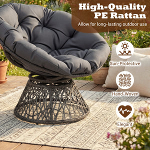 Swivel Papasan Chair Round Wicker Lounge Chair with Thick Cushion-Grey view 6