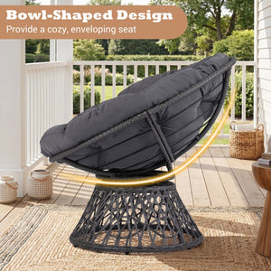 Swivel Papasan Chair Round Wicker Lounge Chair with Thick Cushion-Grey view 9