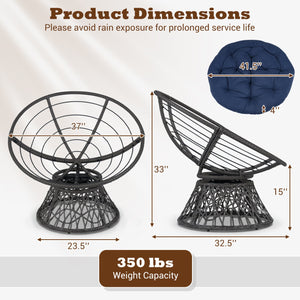 Swivel Papasan Chair Round Wicker Lounge Chair with Thick Cushion-Navy view 4
