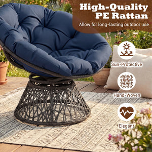 Swivel Papasan Chair Round Wicker Lounge Chair with Thick Cushion-Navy view 8
