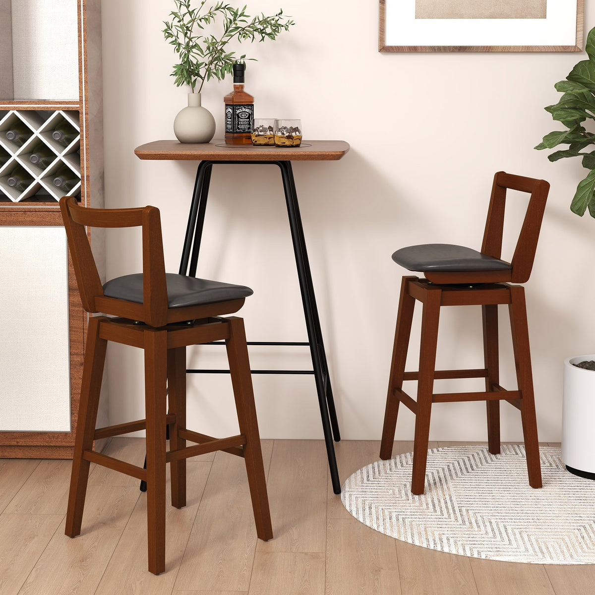Swivel Upholstered PU Leather Stool with Backrest and Cushioned Seat-30.5 inches view 2