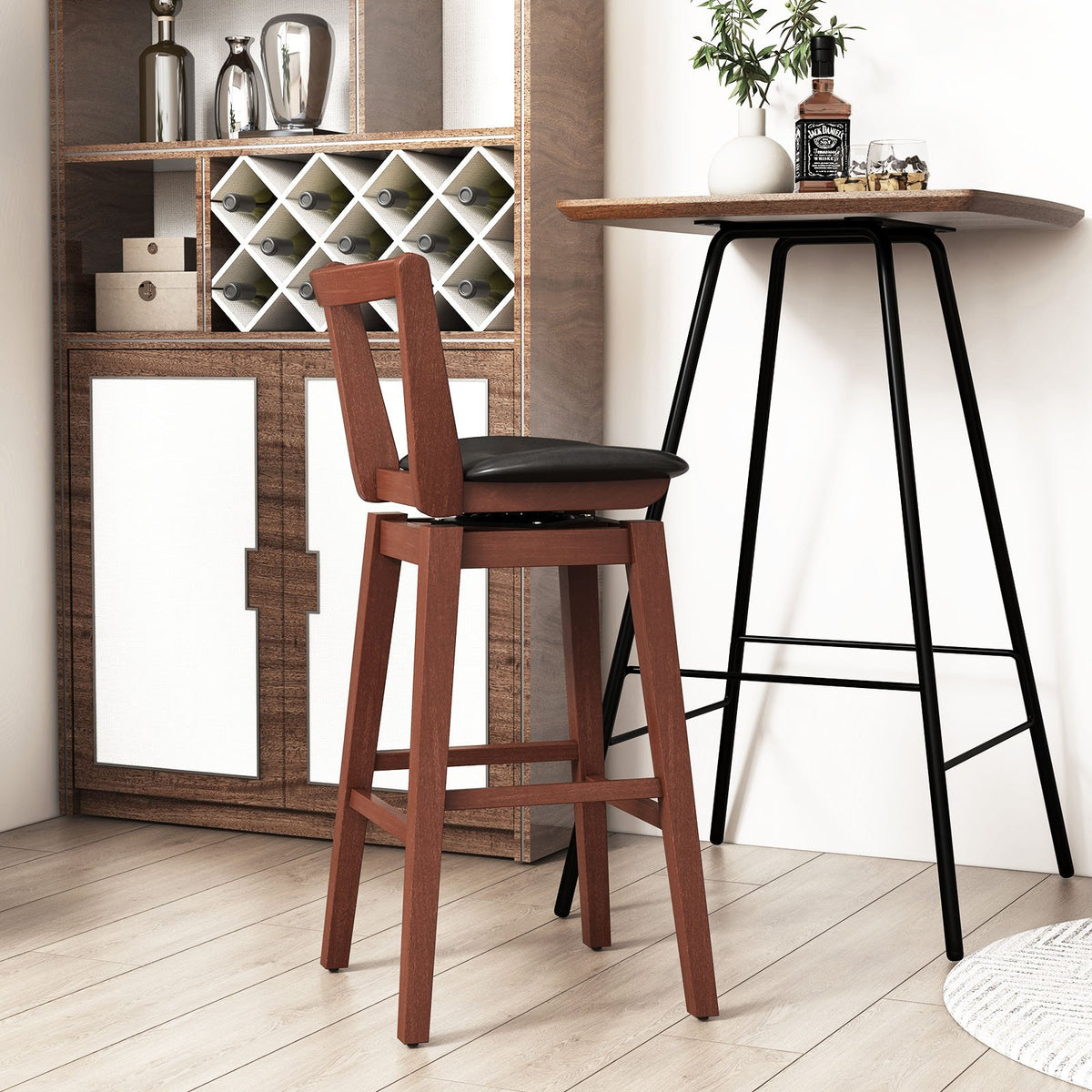 Swivel Upholstered PU Leather Stool with Backrest and Cushioned Seat-30.5 inches view 3