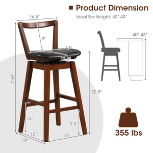 Swivel Upholstered PU Leather Stool with Backrest and Cushioned Seat-30.5 inches view 4