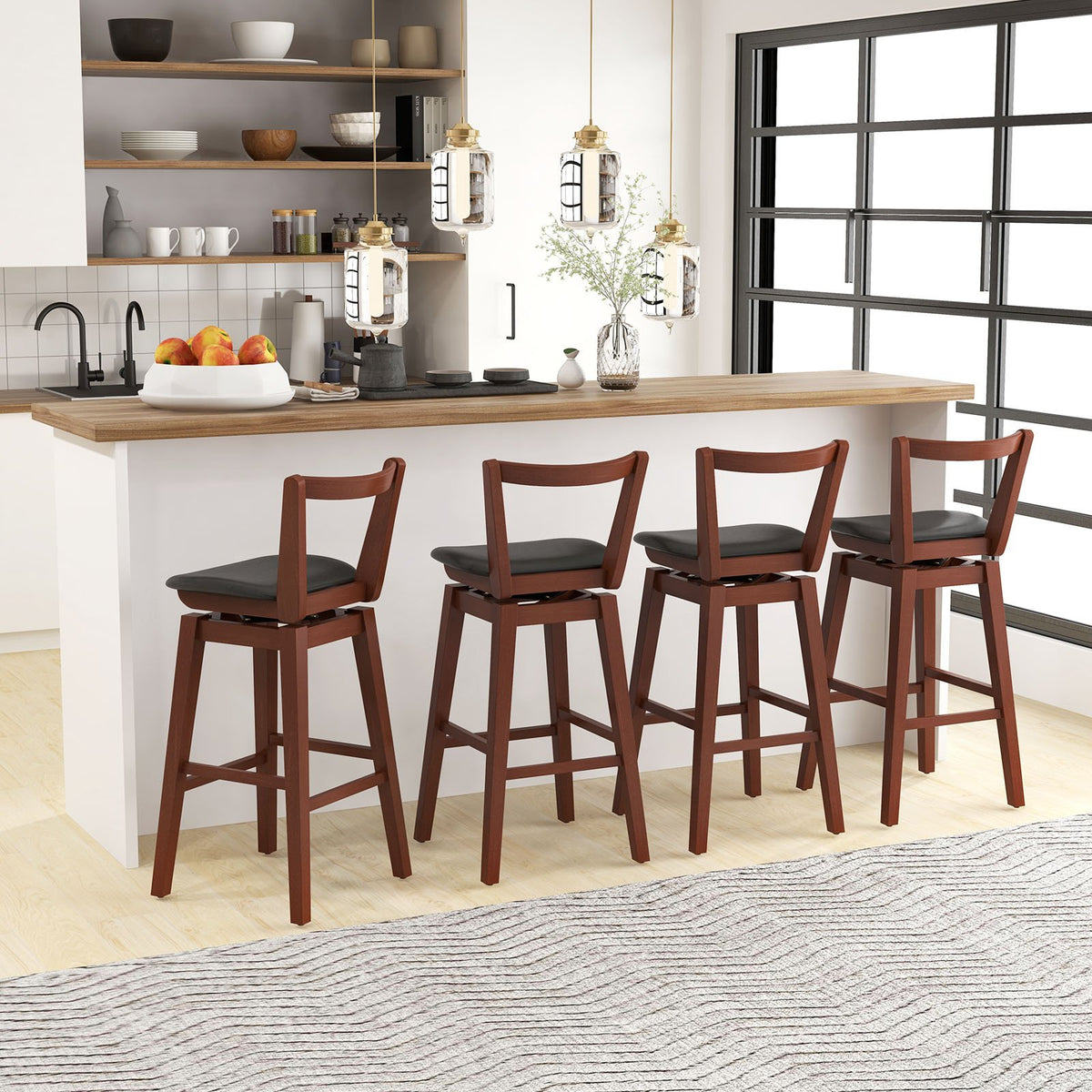 Swivel Upholstered PU Leather Stool with Backrest and Cushioned Seat-30.5 inches view 6