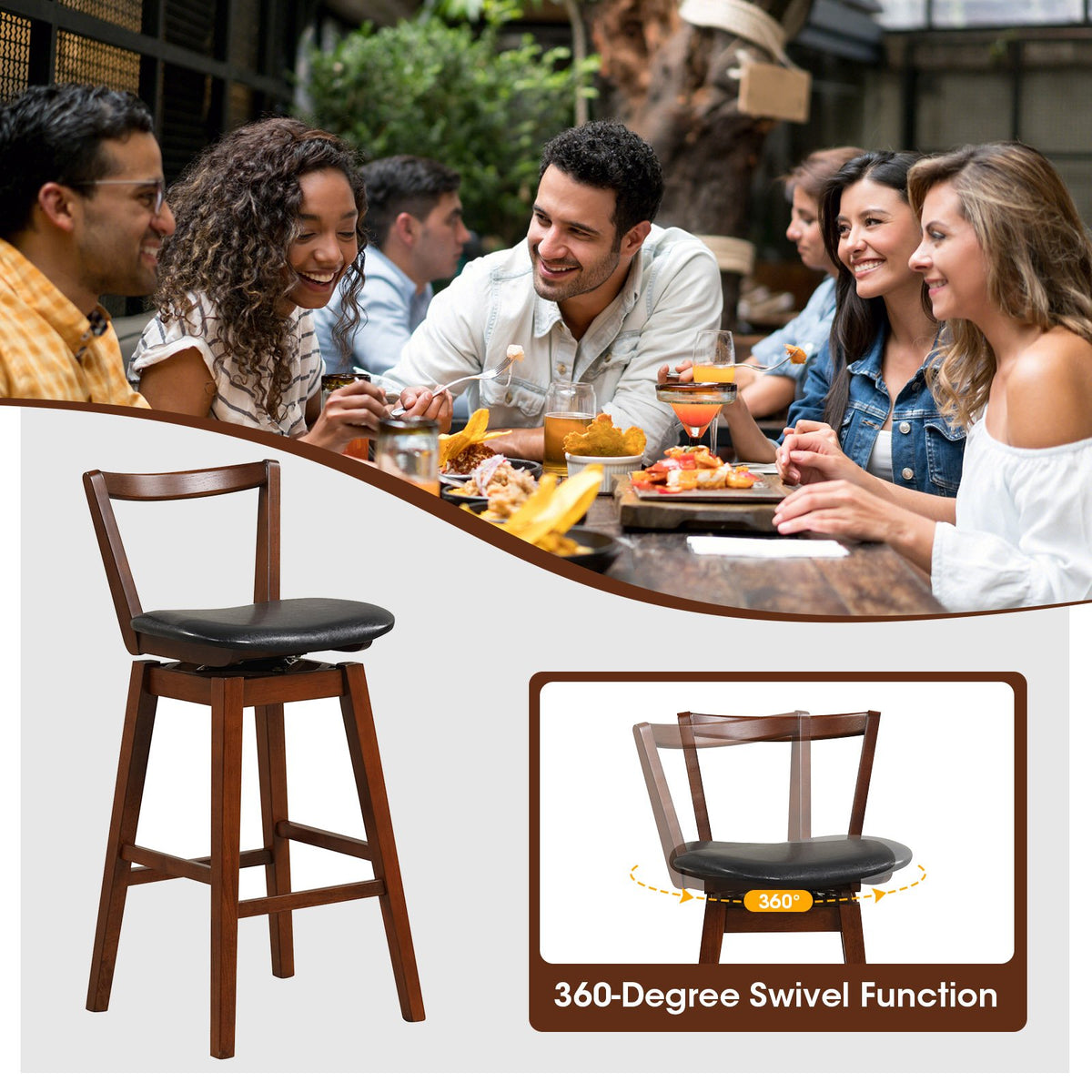 Swivel Upholstered PU Leather Stool with Backrest and Cushioned Seat-30.5 inches view 8